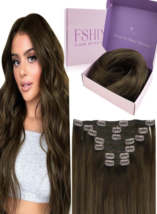 Fshine Clip in Hair Extensions Real Human Hair, Balayage Darkest Brown to Chestnut Brown, 18 inch 120 g 7pieces Clip in Extensions, Straight Natural Remy Lace Double Weft, for Women Ladies and Girls - Image 1